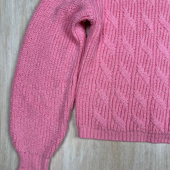 J Crew Pink Cotton Blend Cable Mock Neck Pullover Long Sleeve Sweater Medium - Picture 3 of 13